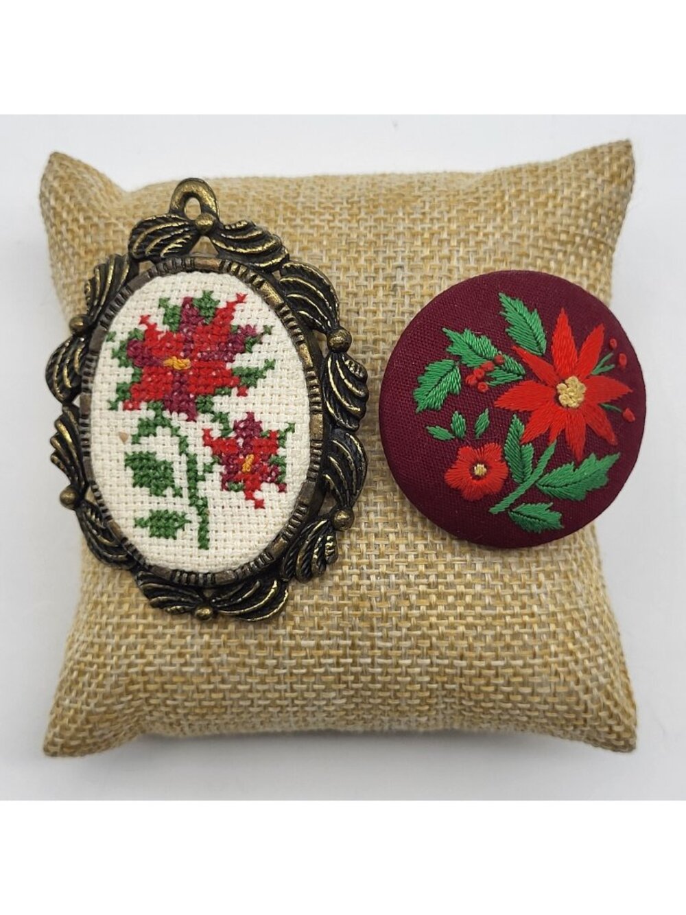 Vintage Brooch Pin Lot Needlepoint Flower Floral